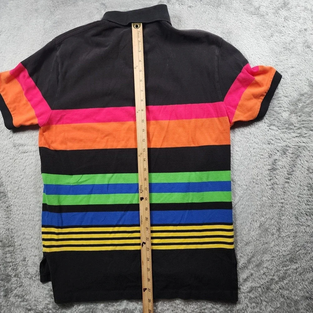 Polo Ralph Lauren Polo Shirt Mens Medium Black Rainbow Stripe Cotton Preppy